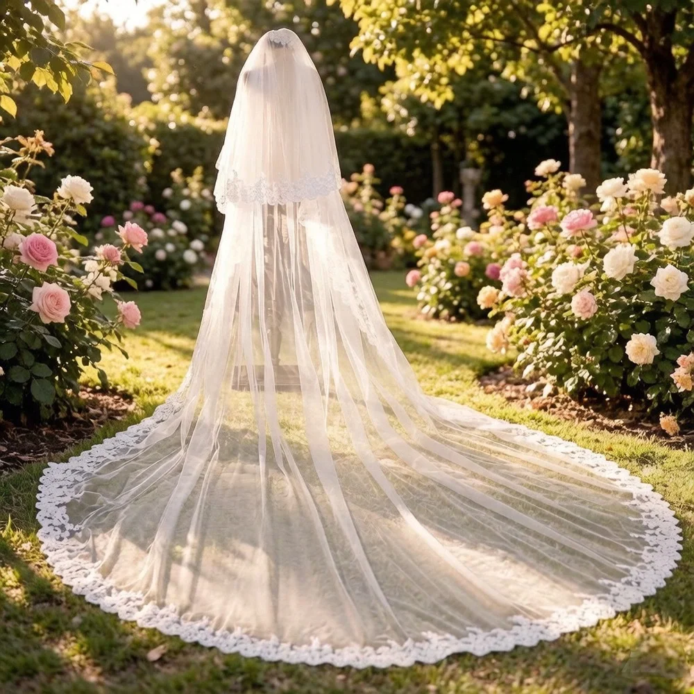 3.5M Cathedral-Length Lace Edge Wedding Veil in Ivory
